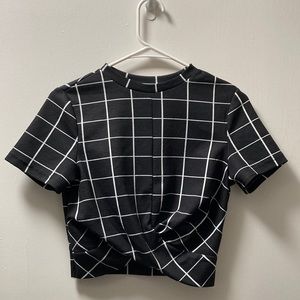 SHEIN Grid Windowpane Front Twist Crop Top Mockneck
